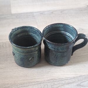 Handcrafted Ceramic Mugs in Green and Black